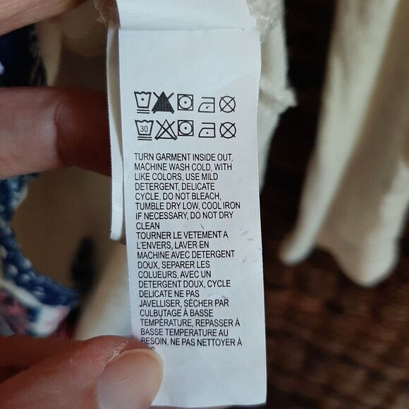 Lucky Brand Linen Blend Button Up Long Sleeve Top Women's XS Cream  Boho Print - Picture 9 of 10